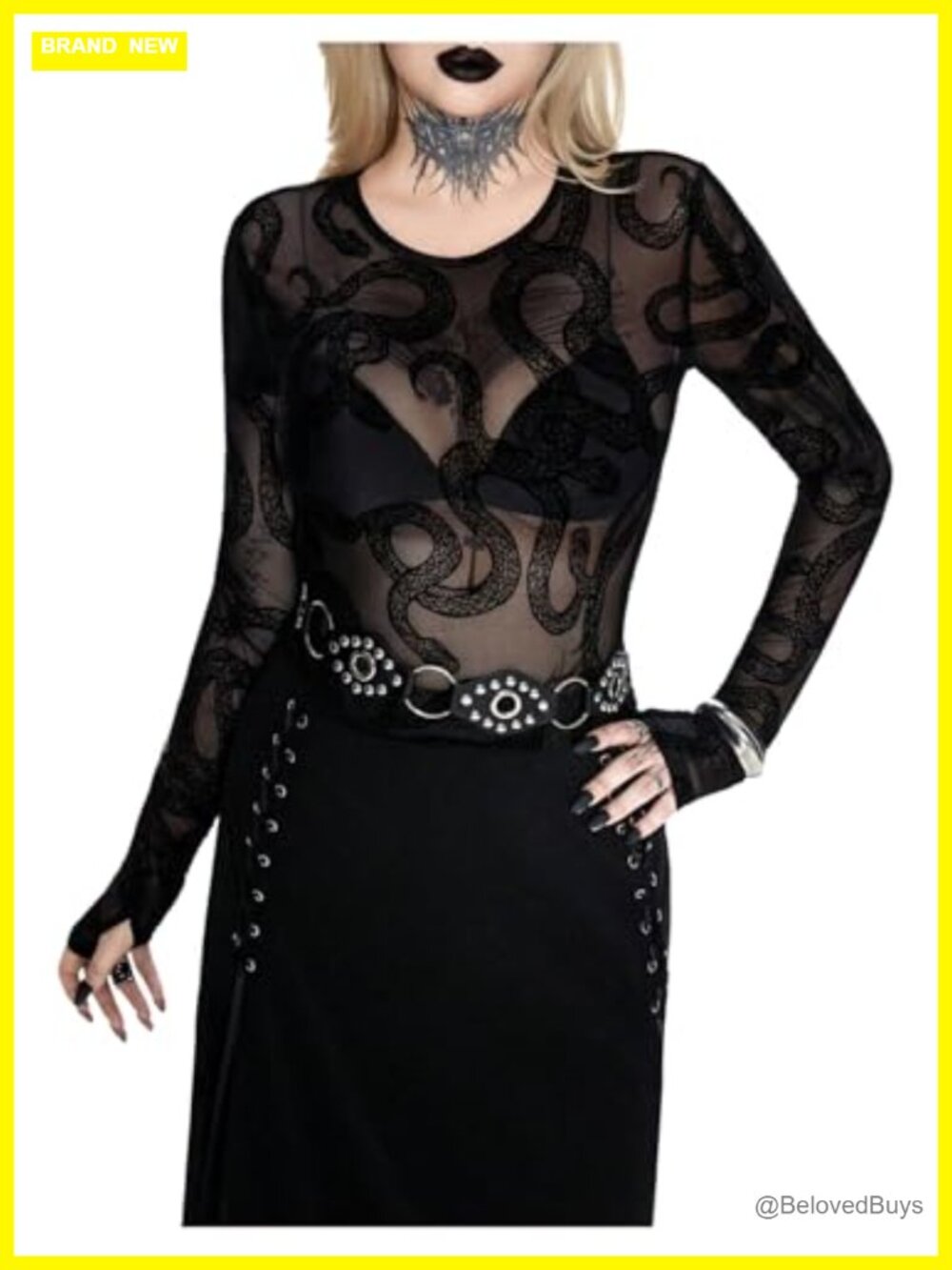 Gothic Graphic Sheer Mesh Long Sleeve Top